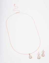 Rose Gold Leaf Pear Halo Necklace & Drop Earring Set - link has visual effect only