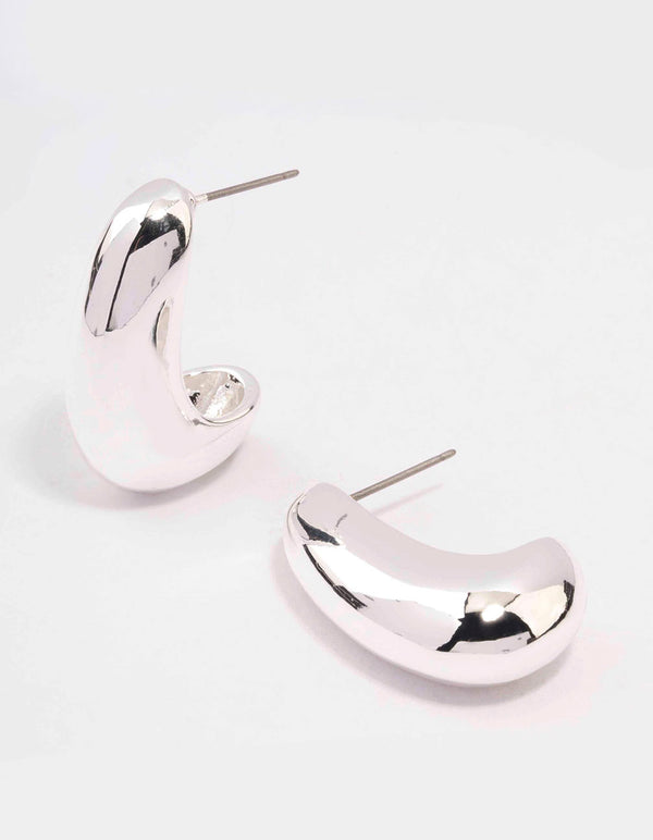 Silver Plated Small Bold Wide Hoop Earrings