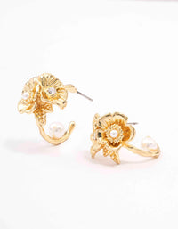 Gold Plated Flower Pearl Hoop Earrings - link has visual effect only