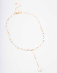 Gold Plated Large Pearl Y-Shaped Pendant Necklace - link has visual effect only