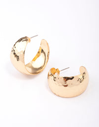 Gold Plated Wide Hammered Hoop Earrings - link has visual effect only