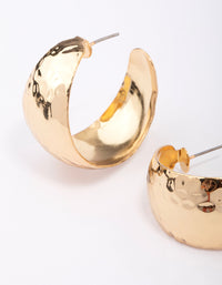 Gold Plated Wide Hammered Hoop Earrings - link has visual effect only