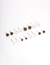 Gold Black Crystal & Pearl Stud Earring 8-Pack - link has visual effect only