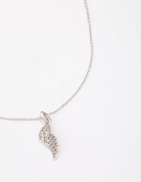 Silver Diamante Angel Wing Necklace