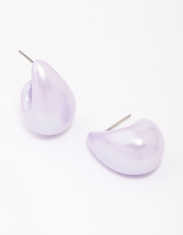 Lilac Iridescent Droplet Teardrop Huggie Hoop Earrings