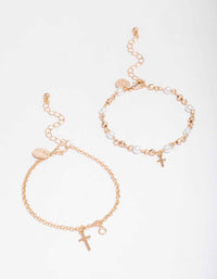 Gold Pearl Cross Bracelet Pack - link has visual effect only