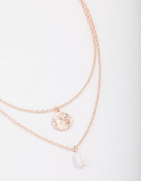 Rose Gold Disc & Pearl Layered Necklace - link has visual effect only