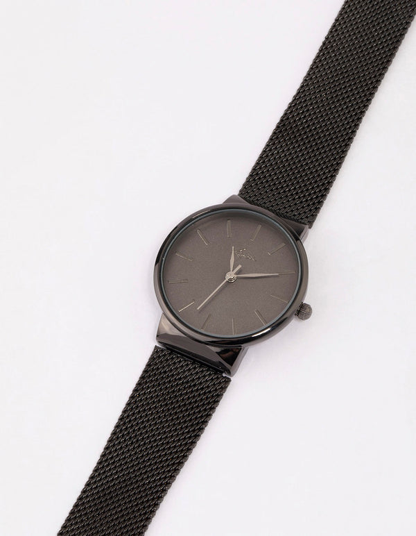 Black Round Simple Mesh Watch