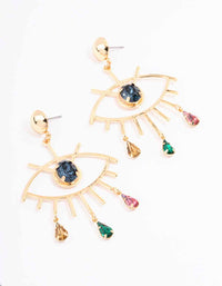 Gold Evil Eye Diamante Drop Earrings - link has visual effect only