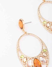 Gold Multi Gem Oval Drop Earrings - link has visual effect only