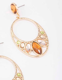 Gold Multi Gem Oval Drop Earrings - link has visual effect only