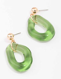 Gold & Green Wavy Donut Drop Earrings - link has visual effect only