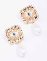 Gold Evil Eye Pearl Drop Earrings - link has visual effect only