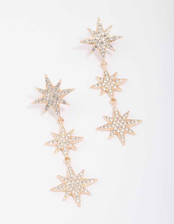 Gold Statement Diamante Star Drop Earrings