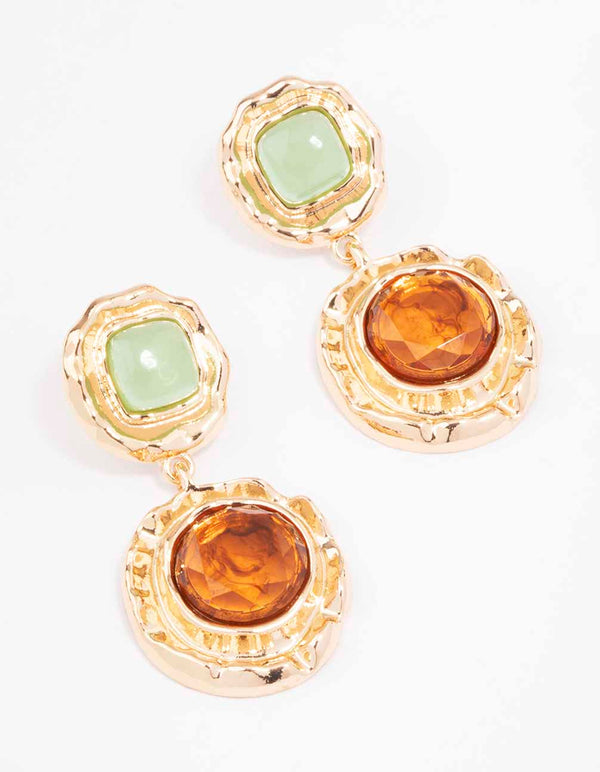 Gold Vintage Molten Round Drop Earrings