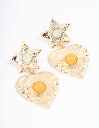 Gold Star & Heart Molten Drop Earrings - link has visual effect only