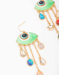 Gold Evil Eye Charm Drop Earrings - link has visual effect only