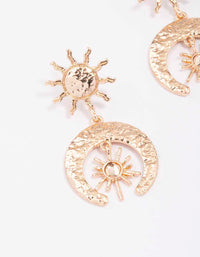 Gold Small Textured Celestial Drop Earrings - link has visual effect only