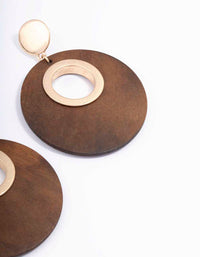 Gold Round Wooden Disc Drop Earrings - link has visual effect only