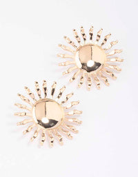 Gold Large Wavy Sun Stud Earrings - link has visual effect only