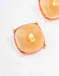 Gold Large Amber Square Stud Earrings - link has visual effect only