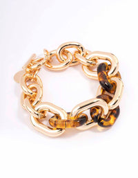 Gold & Tortoiseshell Link Chain Bracelet - link has visual effect only