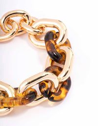 Gold & Tortoiseshell Link Chain Bracelet - link has visual effect only