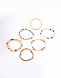 Gold Mixed Beaded Stretch Bracelet 6-Pack - link has visual effect only