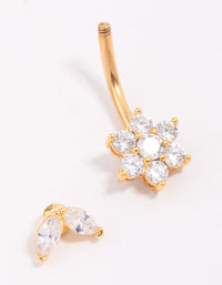 Gold Plated Surgical Steel Flower Leaf Belly Piercing - link has visual effect only