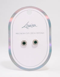 Silver Emerald Crystal Halo Stud Earrings - link has visual effect only