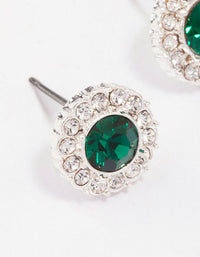 Silver Emerald Crystal Halo Stud Earrings - link has visual effect only