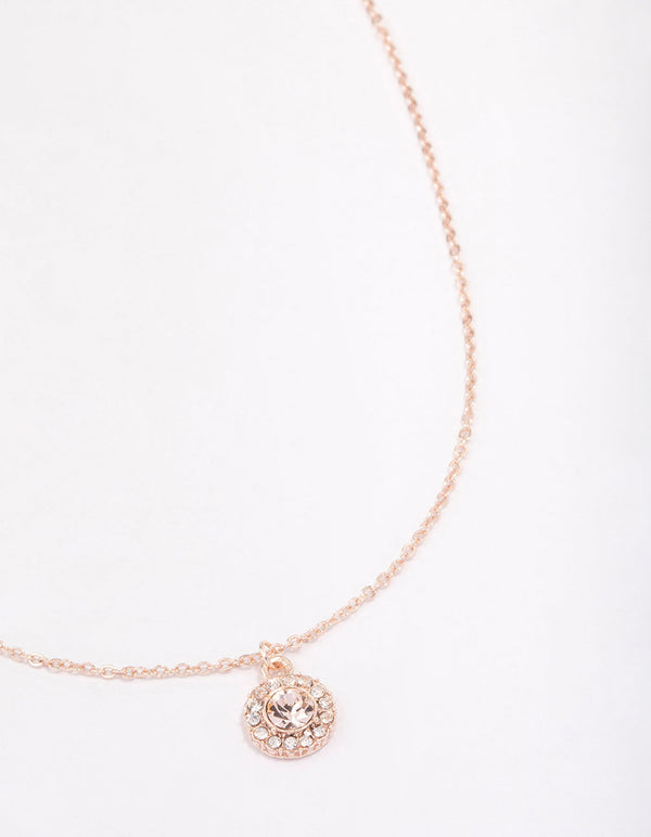 Rose Gold Crystal Halo Pendant Necklace