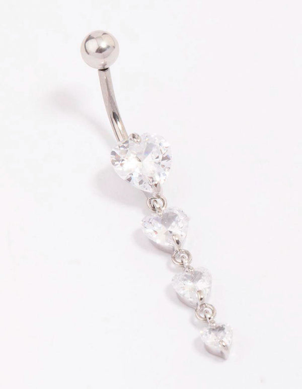 Titanium Cubic Zirconia Heart Belly Piercing