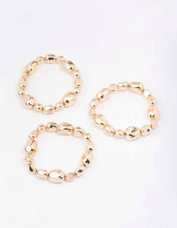 Gold Organic Oval Beaded Bracelet 3-Pack