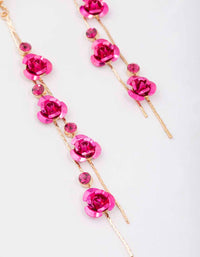 Gold Climbing Hot Pink Rose Drop Earrings - link has visual effect only