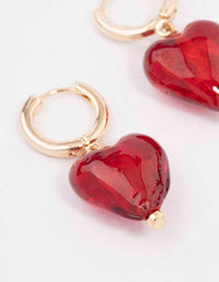 Gold Painted Red Heart Hoop Earrings - link has visual effect only