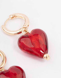 Gold Painted Red Heart Hoop Earrings - link has visual effect only