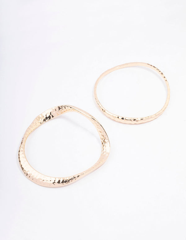 Gold Wavy Hammered Bangle Pack