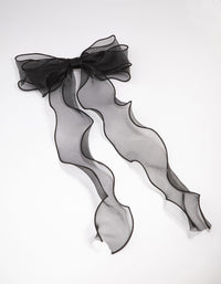 Black Fabric Organza Curl Hair Bow Clip - link has visual effect only