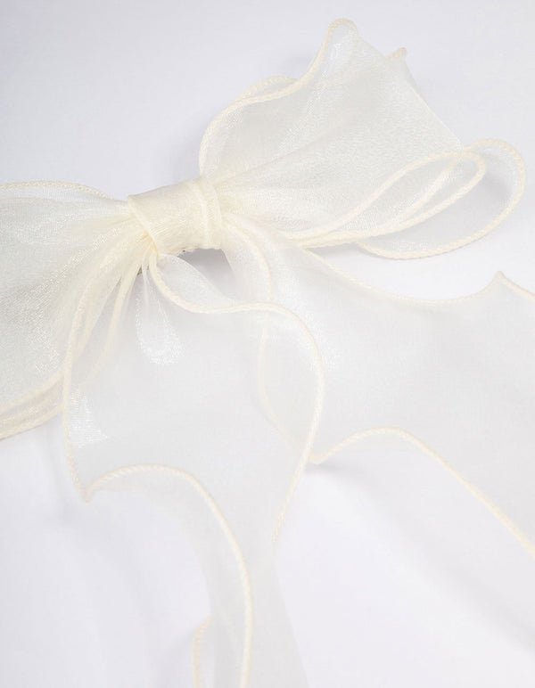 White Fabric Organza Curl Hair Bow Clip