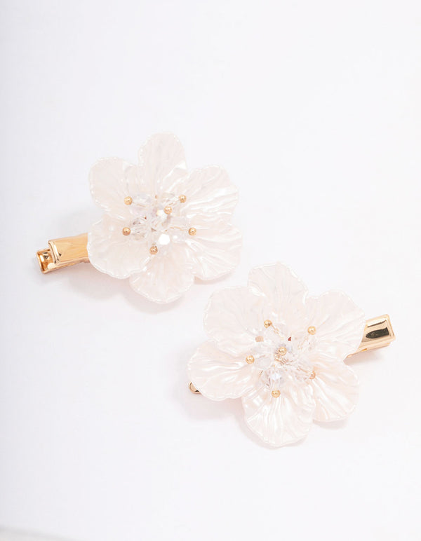 Gold Iridescent Detailed Flower Hair Clip Pack