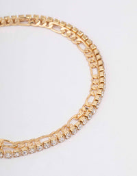 Gold Plated Double Chain & Crystal Bracelet - link has visual effect only