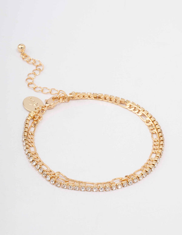 Gold Plated Double Chain & Crystal Bracelet