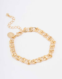 Gold Plated Brass Flat Loop Chain Bracelet - link has visual effect only