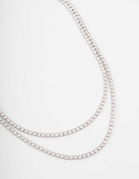 Rhodium Cubic Zirconia Round Cup Chain Layered Necklace - link has visual effect only