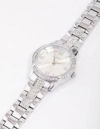 Rhodium Diamante Detailed Link Watch - link has visual effect only