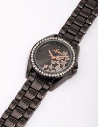 Black Butterfly Diamante Link Watch - link has visual effect only