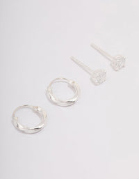 Sterling Silver Cubic Zirconia & Twisted Hoop Earrings - link has visual effect only