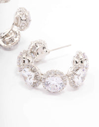 Rhodium Round Cubic Zirconia Small Hoop Earrings - link has visual effect only