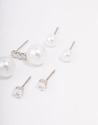 Rhodium Cubic Zirconia & Pearl Stud Earring 3-Pack - link has visual effect only